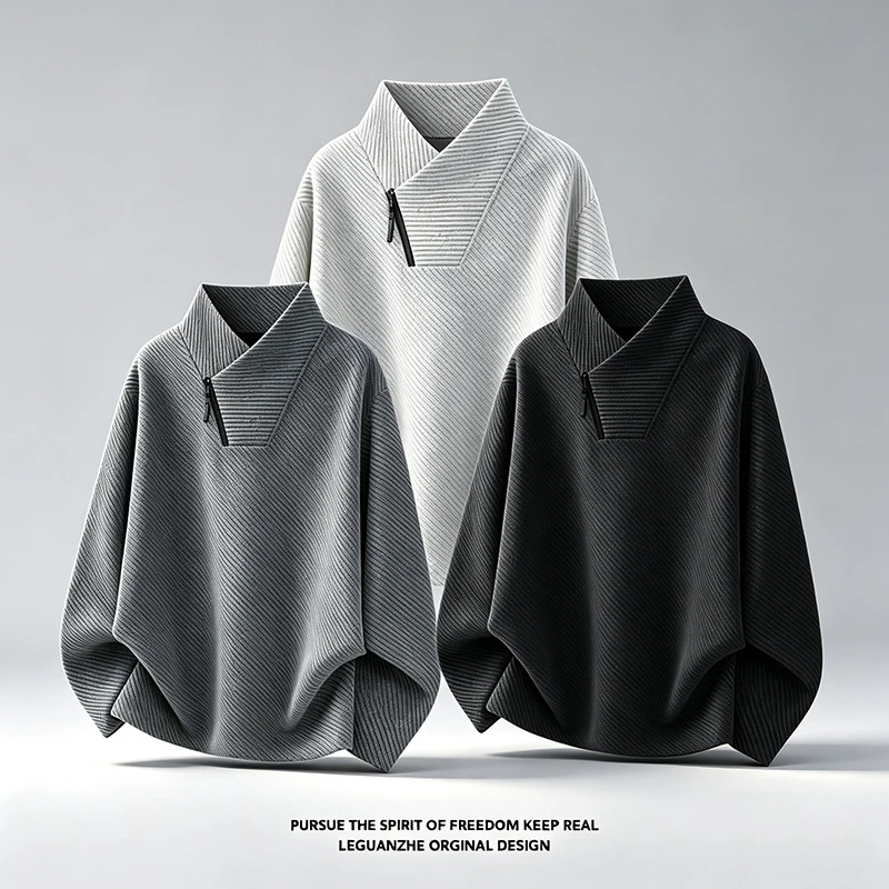 Mens Fashion Summer - Mens Asymmetric Zip Stand Collar Long